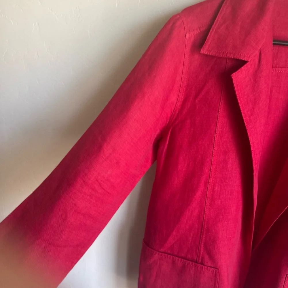 Linda Allard for Ellen Tracy Vibrant Red Linen Blazer Size 10 - Picture 5 of 7